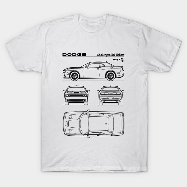 Dodge Challenger SRT Hellcat Patent Black T-Shirt by Luve